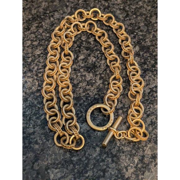 VTG Signed DKNY Donna Karan New York Brushed Gold Tone Rolo Link Toggle Necklace - Picture 6 of 11
